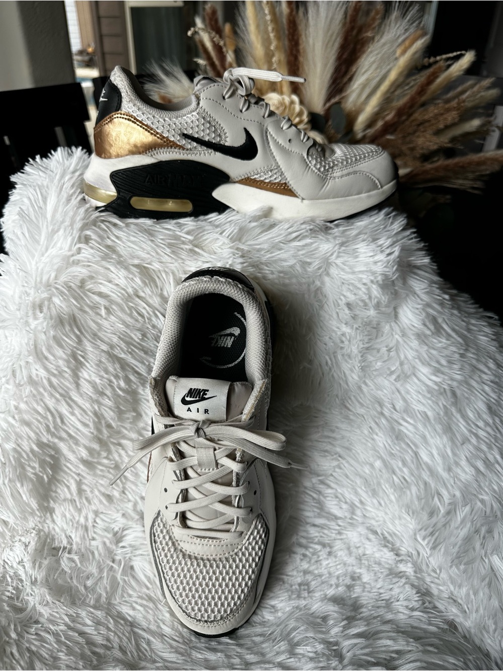 Nike Air Sneakers in White with Gold & Black Details